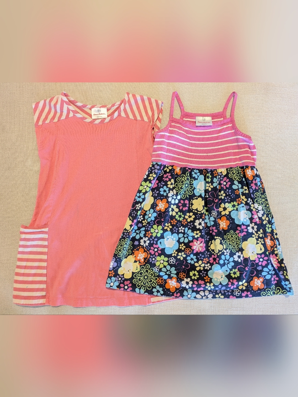 Hanna Andersson Pink Coral Tee and Pink Striped Floral Dress